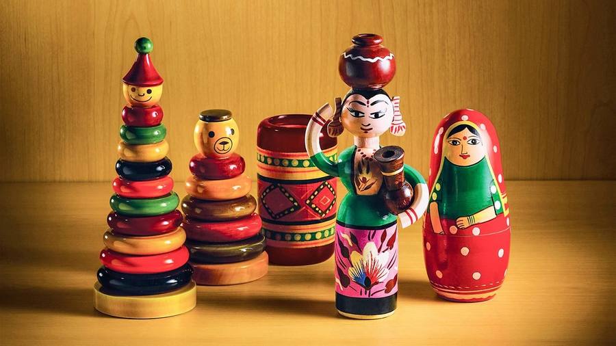 Colorful hand-painted Channapatna wooden toys