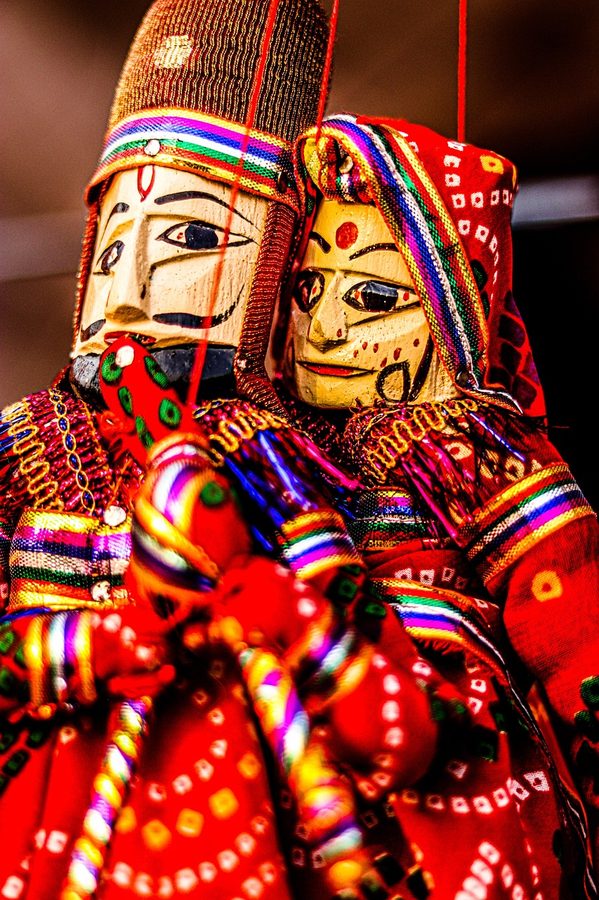 Traditional Rajasthani kathputli string puppets, handcrafted