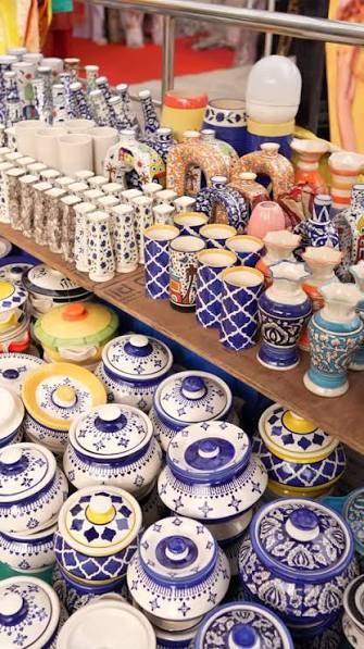 Blue and white glazed ceramic artware jars and vases