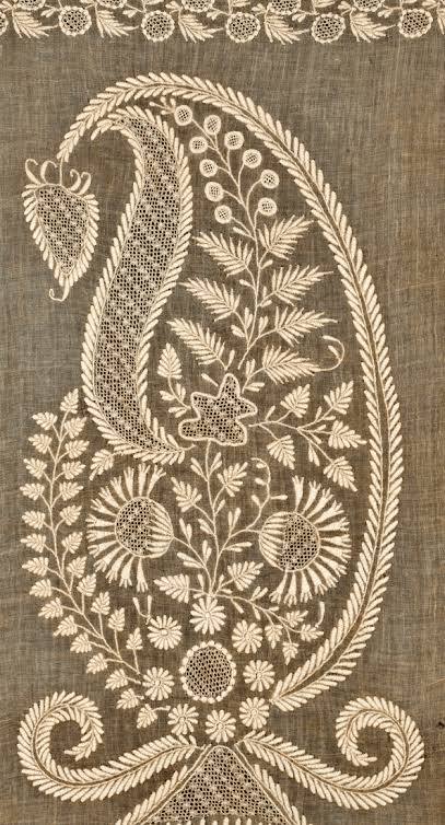 Close-up of Chikankari shadow-work embroidery paisley motif