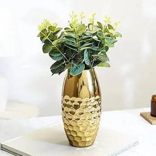Hammered metal honeycomb-textured vase