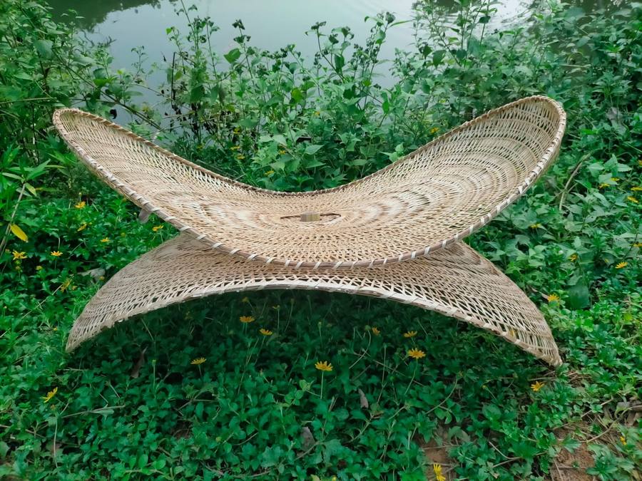Hand-woven cane butterfly chair