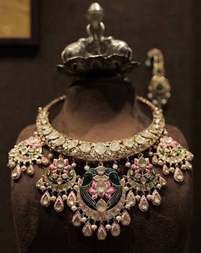 Meenakari enamel choker necklace with pearl drops