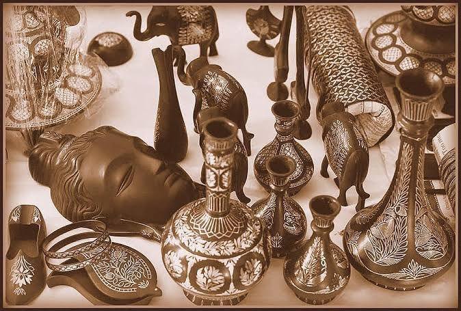 Assorted brass art metalware figurines and vases